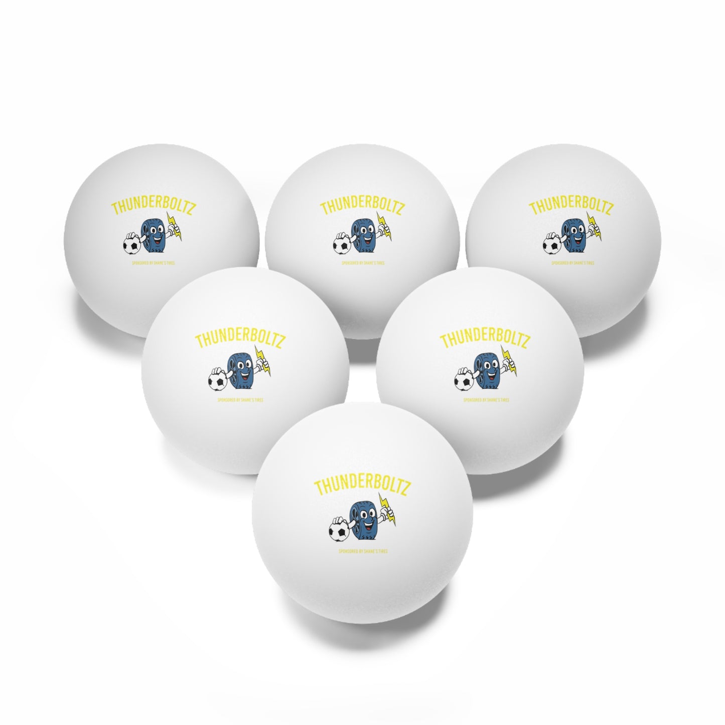 Thunderboltz Soccer Ping Pong Balls, 6 pcs