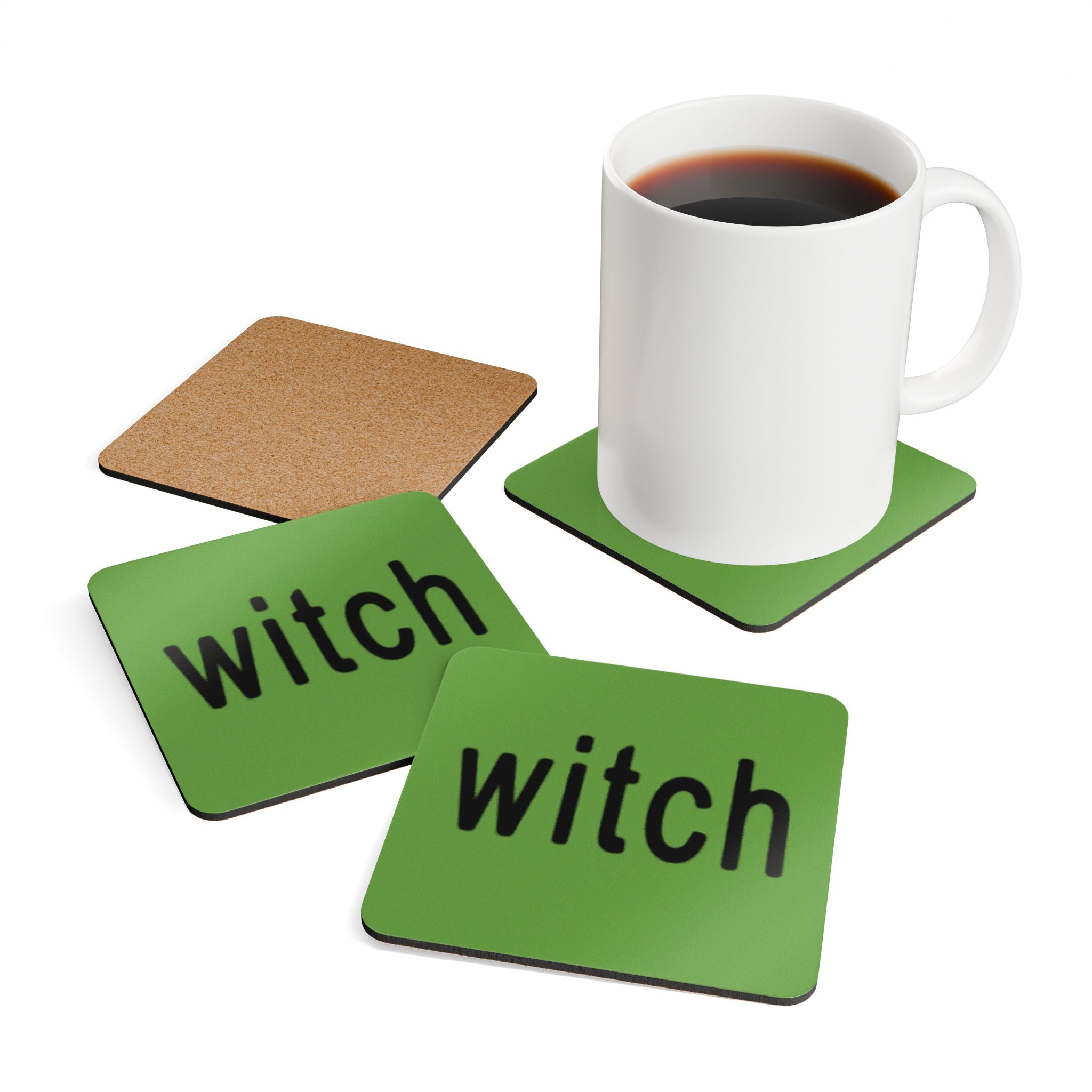 Witch Graphic Corkwood Coaster Set