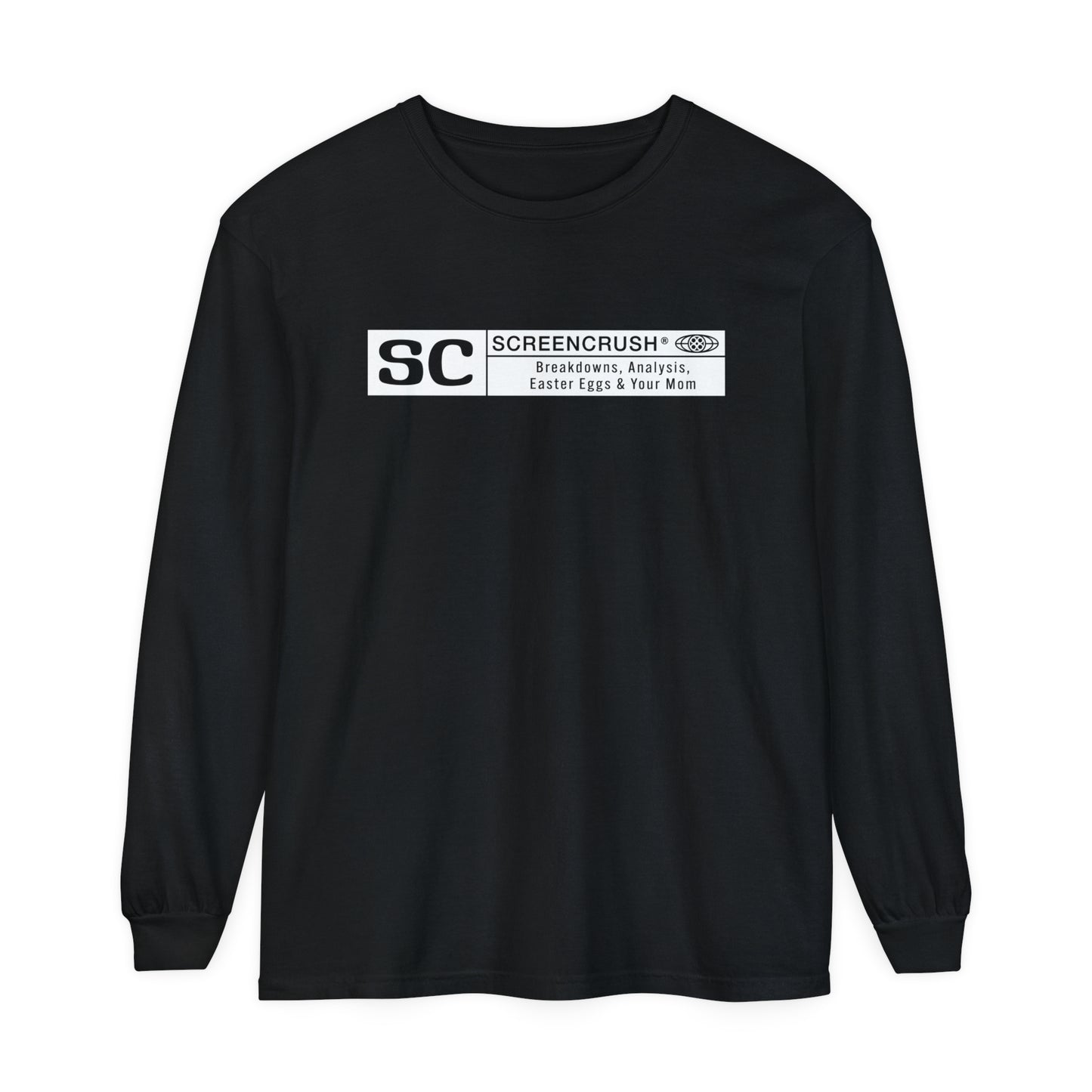 black long sleeve t shirt with white ScreenCrush rating design