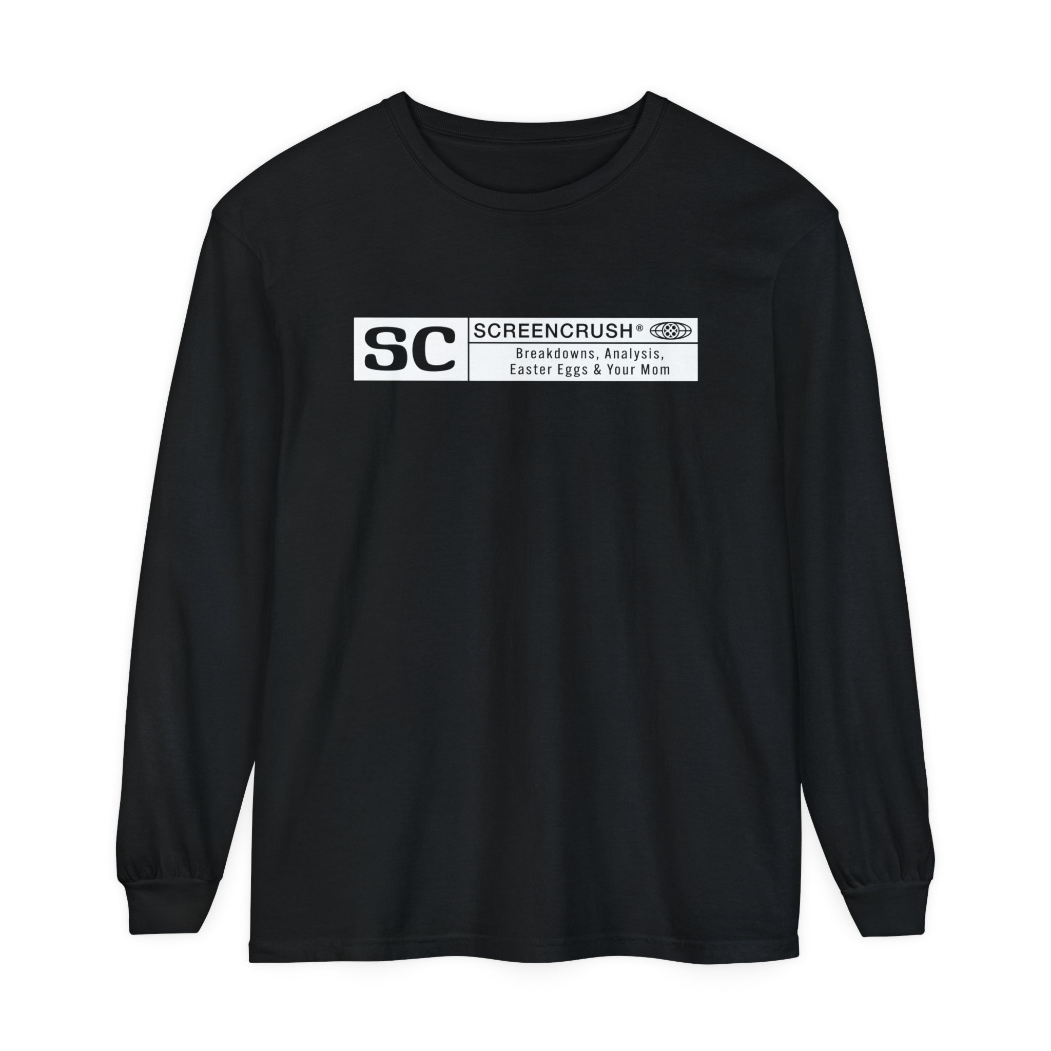 black long sleeve t shirt with white ScreenCrush rating design