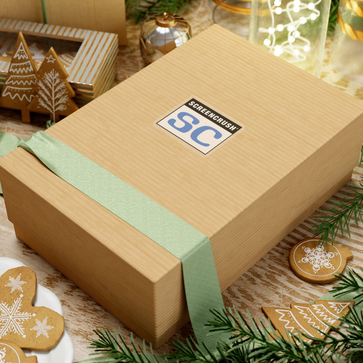 transparent sticker with SC rating in blue shown on wooden box