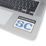 transparent sticker with SC rating in blue shown on laptop