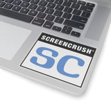 transparent sticker with SC rating in blue shown on laptop