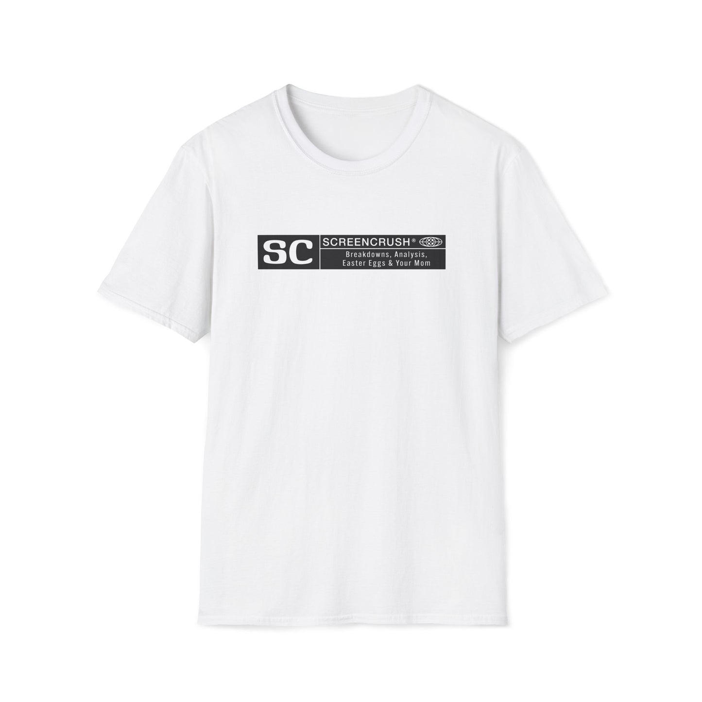 white t shirt with approved sc rating design in black
