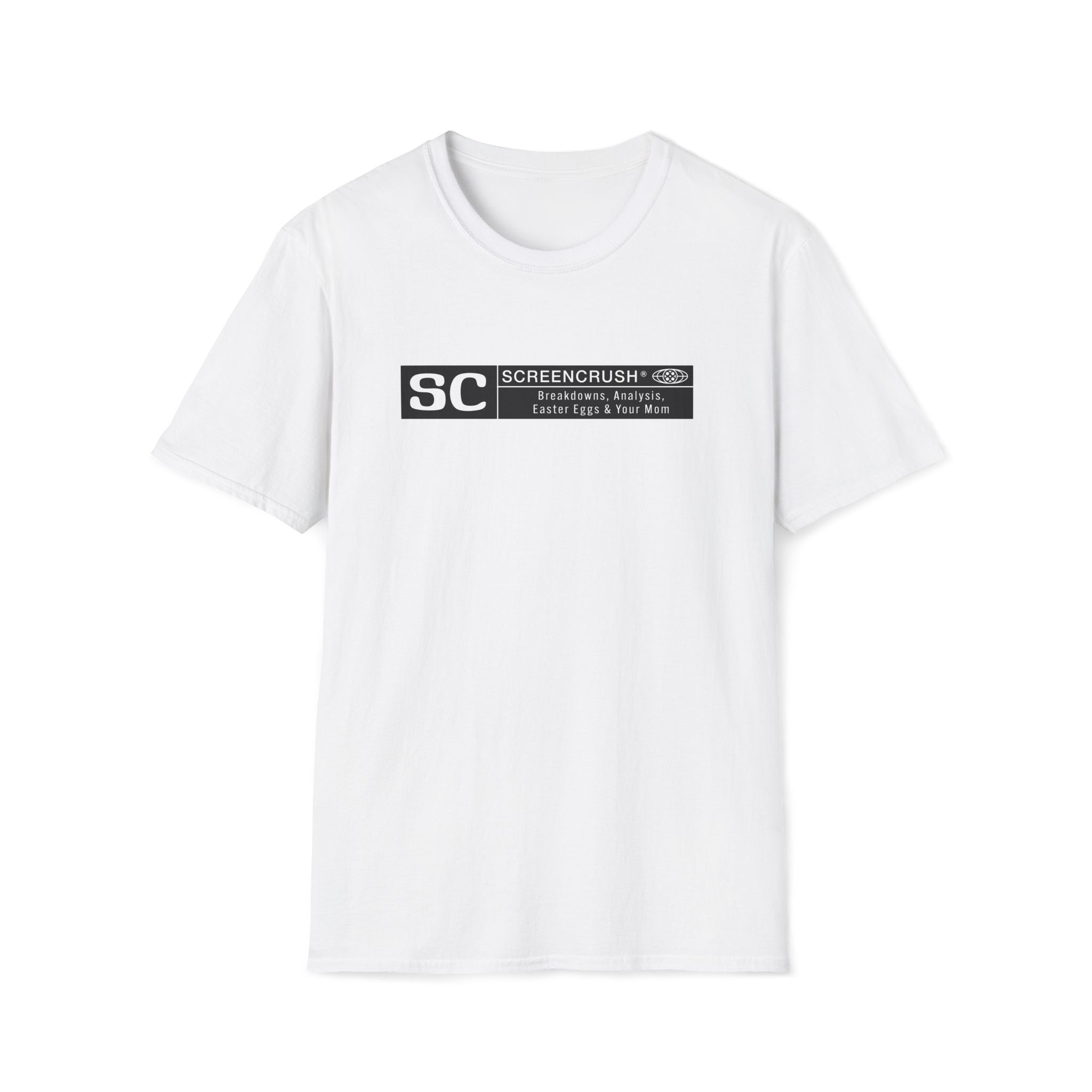 white t shirt with approved sc rating design in black
