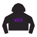 black cropped hoodie with purple witch design in style of brat