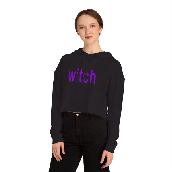 black cropped hoodie with purple witch design in style of brat