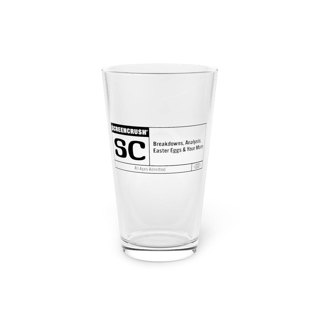 pint glass featuring black ScreenCrush rating design