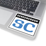 white sticker with SC rating in blue shown on laptop